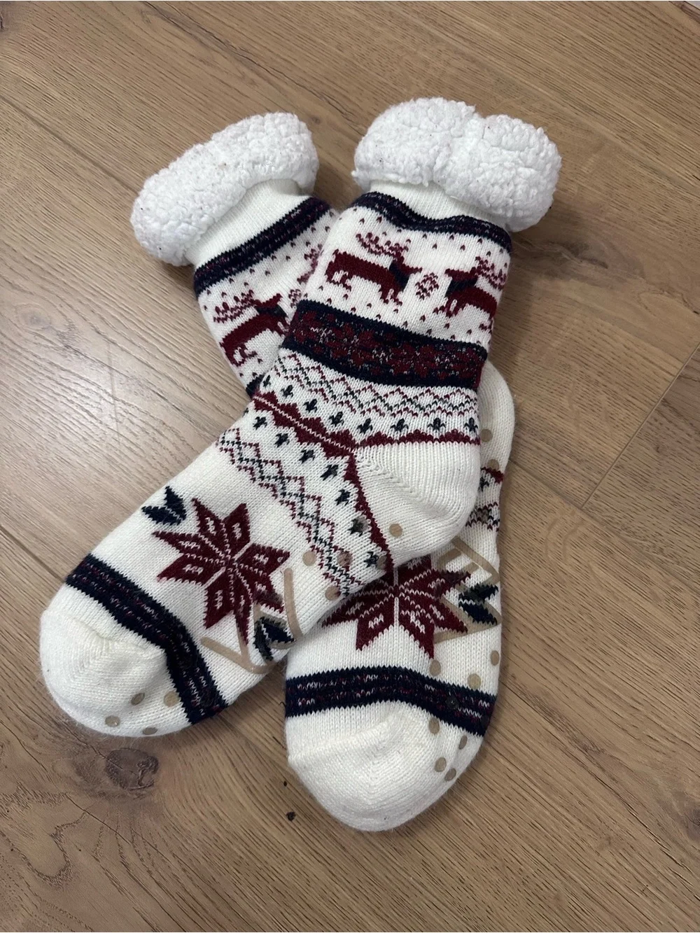 Sherpa Lined Slipper Socks Women Non Slip Winter Cozy Nordic Reindeer Snowflake